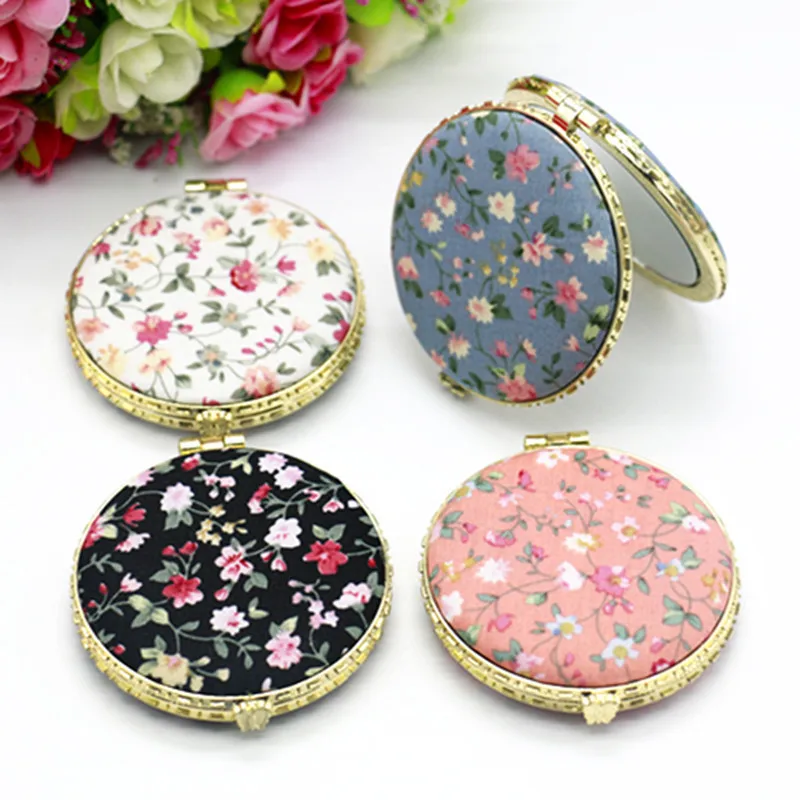 TIFFANY910 Makeup Compact Pocket Floral Mirror Portable Two-side Folding Make Up Mirror Women Vintage Cosmetic Mirrors for Gift