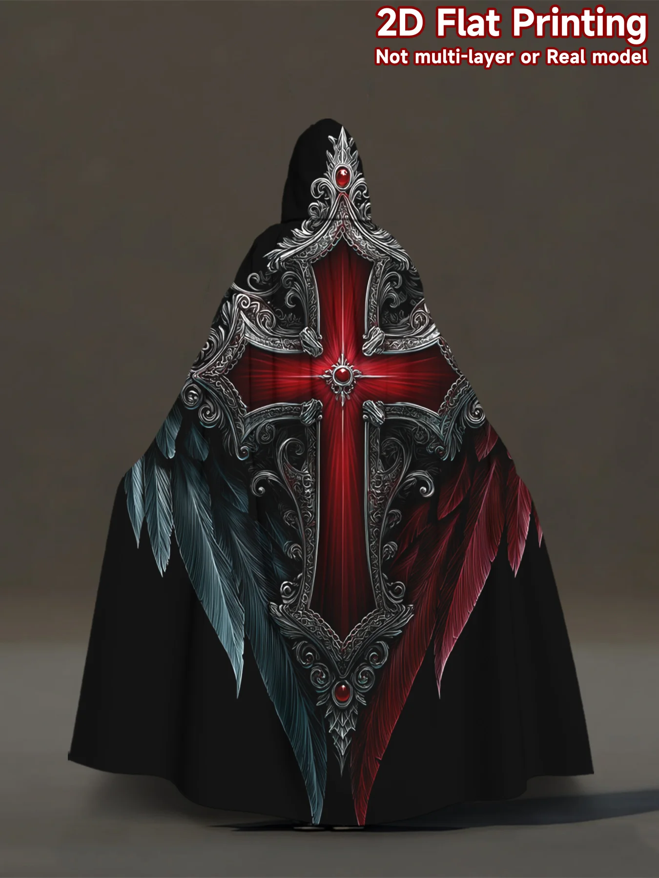 1pc Gothic Cross with Wings Pattern Hooded Cape | Costume Cloak for Cosplay, Masquerades, and Halloween, Carnival Parties
