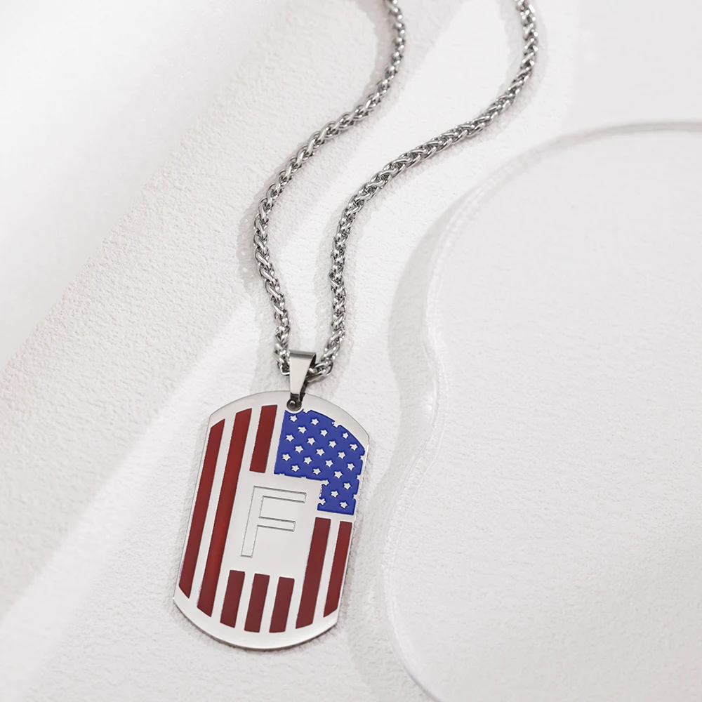 1pc Stainless Steel Military Tag Necklace 29x51mm Personalized Initial Dog Tag Necklace