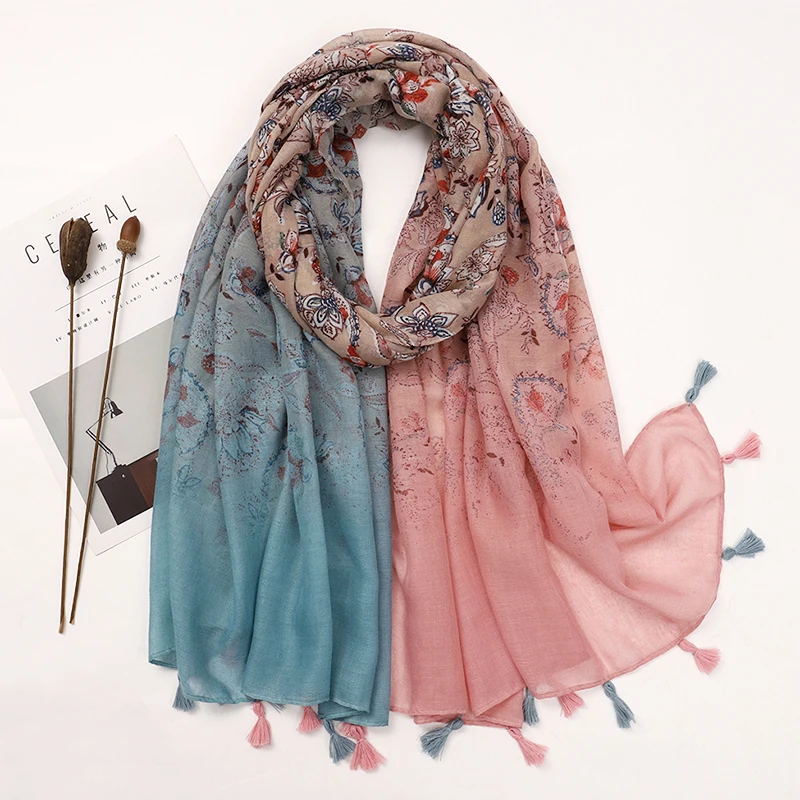 90*180CM New Fashion Printed Soft Linen Cotton Scarf Shawls Abstract Floral Tassel Viscose Scarves Lady High Quality Long Hijab