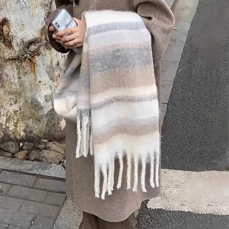

Rainbow Thickened Winter Scarf Women's Plaid Warmth Couple Shoulder Shawl Trendy Cute Girl Student Versatile Accessory