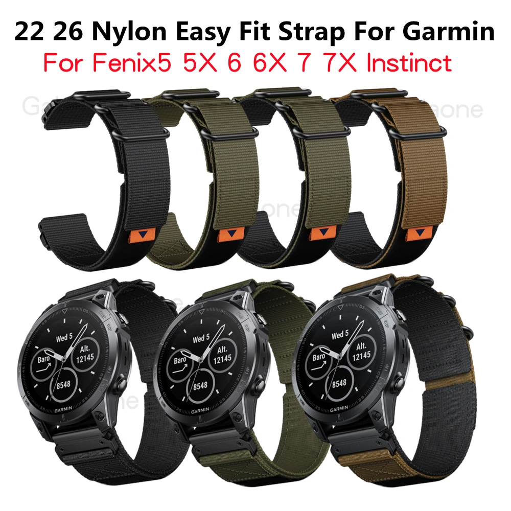 Garmin Nylon 22 26mm Loop Strap 5Plus 6Pro 7Pro Quick Release Wristband Replaceable Watch Band Fenix7X/5X/5XPlus/6X/6XPro Belt