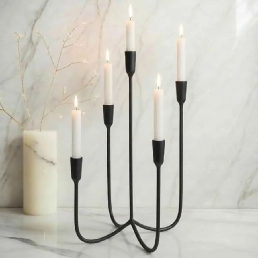 

Candelabra for 5 Taper Candles Hand-Forged Candle Holder with Elegant Vintage Finish Decorative Centerpiece for Dining Room Liv