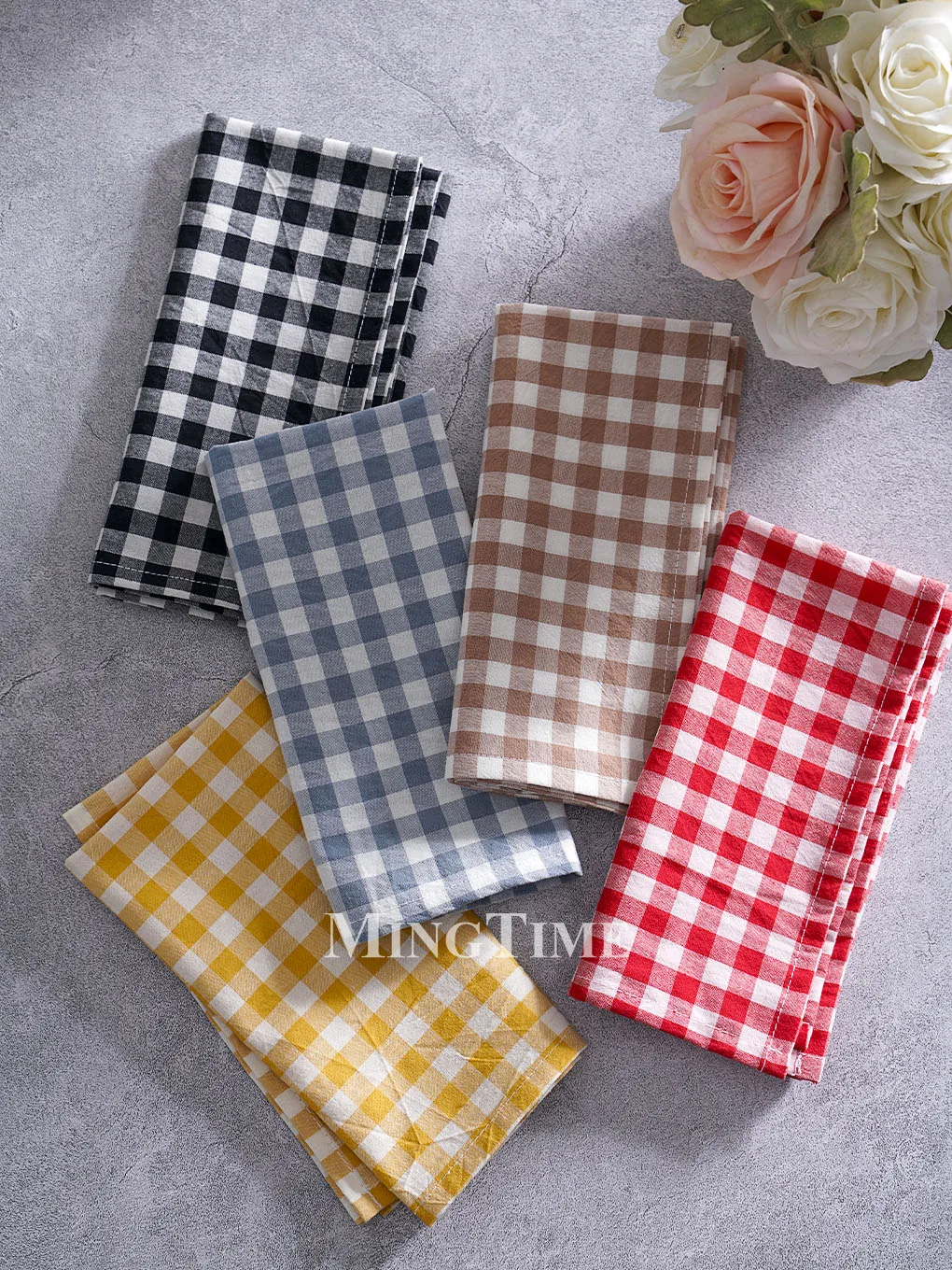 Gingham Napkin 42cm X 42cm Cotton Small Check Cloth Table Napkin Wedding Christmas Party Red Black Yellow Khaki Dust Blue Decor