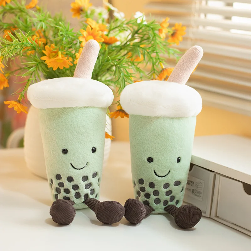 Taza de Té de Leche Verde Matcha de 23 cm, Lindo Cojín de Peluche Boba, Almohada Suave para Abrazar, Juguetes de Peluche, Regalos Creativos para Niños