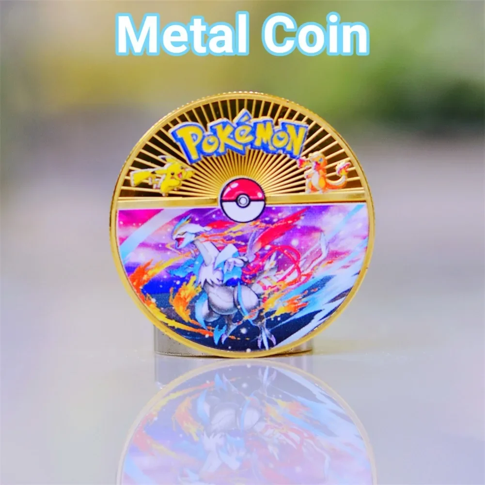 Pokemon moeda de metal pokémon moedas charizard vmax anime moeda comemorativa pikachu gx mewtwo ouro ferro duro cartões jogos crianças brinquedos