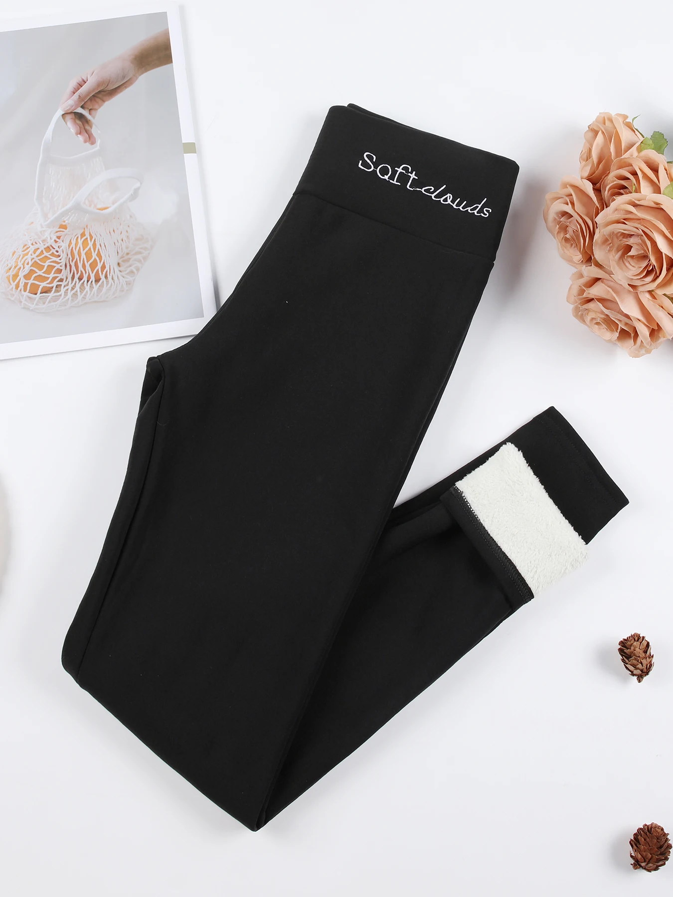 Bordar grosso veludo inverno leggings mulheres cintura alta quente moda ao ar livre leggings feminino outono veludo calças clássicas