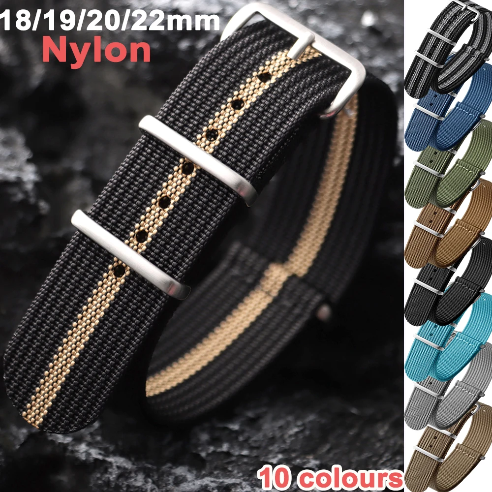 Ribbed Nylon WatchBand For Seiko For Omega Military Bands Wrist 18mm 19mm 20mm 22mm Traditional Watch Strap Men Women Bracelet