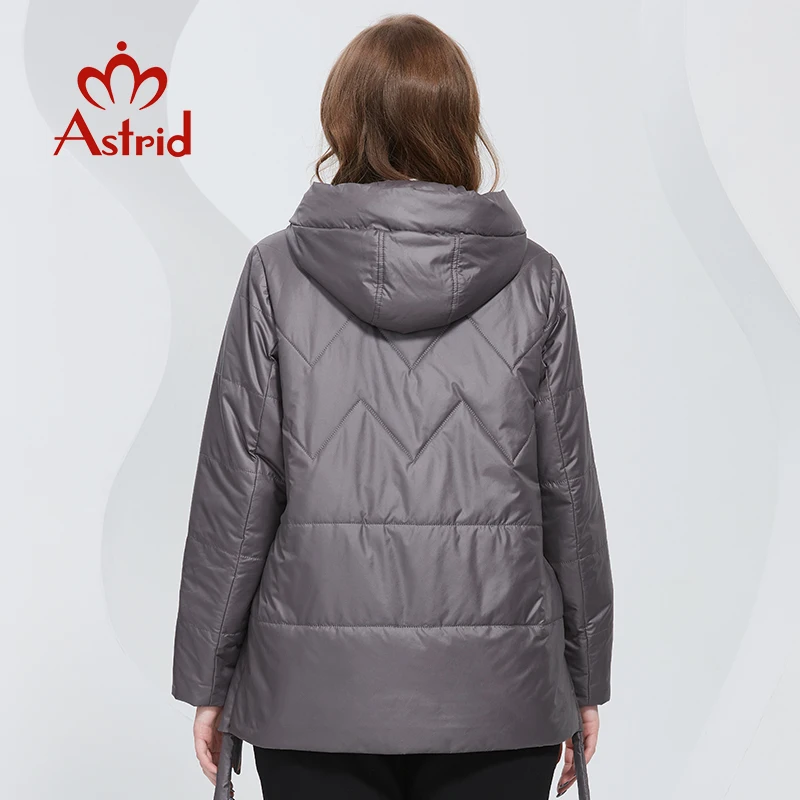 Astrid 2022 Spring Women Parkas Oversize Short Grey Padded Down Coats Hooded Women\'s Jacket Fashion Outerwear Quilted AM-10075