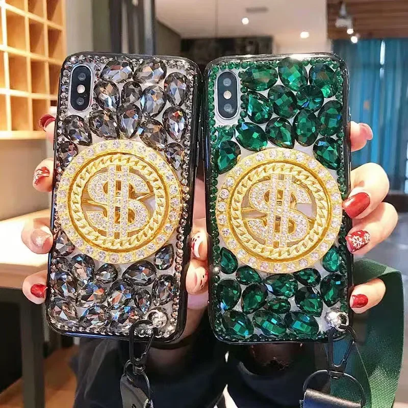 

Luxury Bling Rhinestone Dollar Diamond Case, Phone Cover for iPhone 15Pro, 14Plus, 13 Pro, 12 Mini, 11Pro Max, XS, XR, 16 Plus