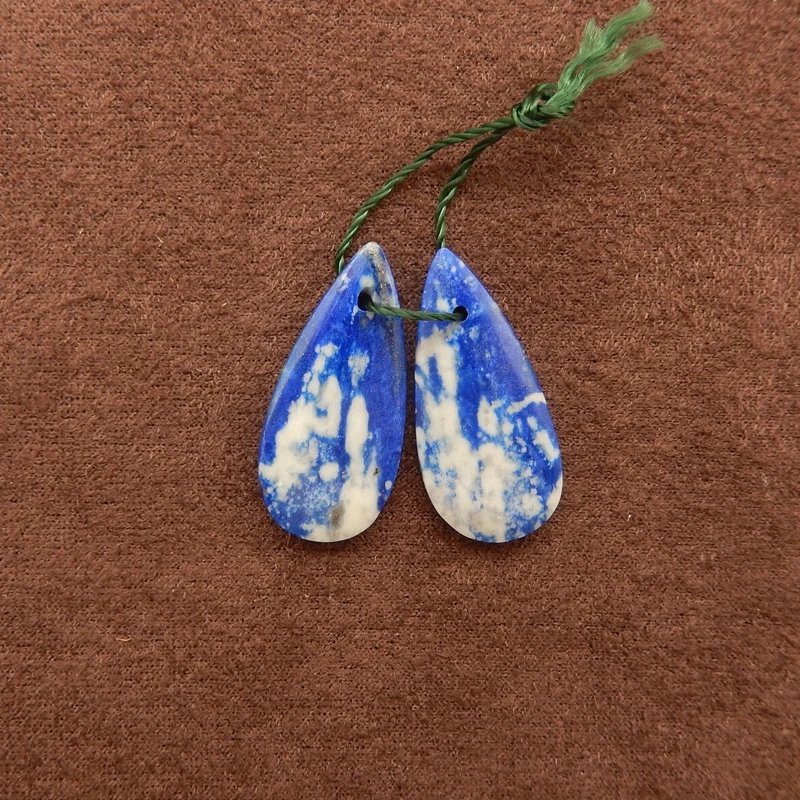 

Natural Blue Lapis Lazuli Teardrop Earring Pair with White Inclusions Polished Gemstone Artisanal Jewelry 24x11x4mm-3.5g
