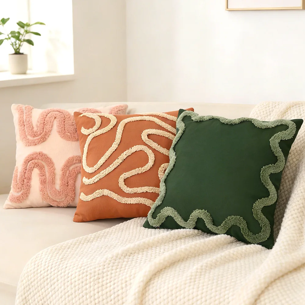 Boho Tufted Neutral Linen Cushion Covers Abstract Modern Striped Decorative Throw Pillows Cover For Sofa Bed Living Room Decor