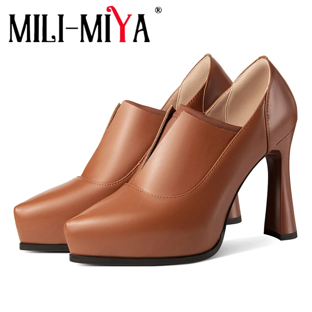 MILI-MIYA Women’s Pointed-Toe Calfskin High Heels With Extra-High Chunky Heels And Classic Platform Big Size 34-40 Dress Party