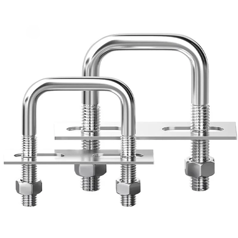 304 Stainless Steel Square Pipe Fixed Buckle Clamp, Ohm Right-Angle Support Clamp, U-Shaped Screw Set
