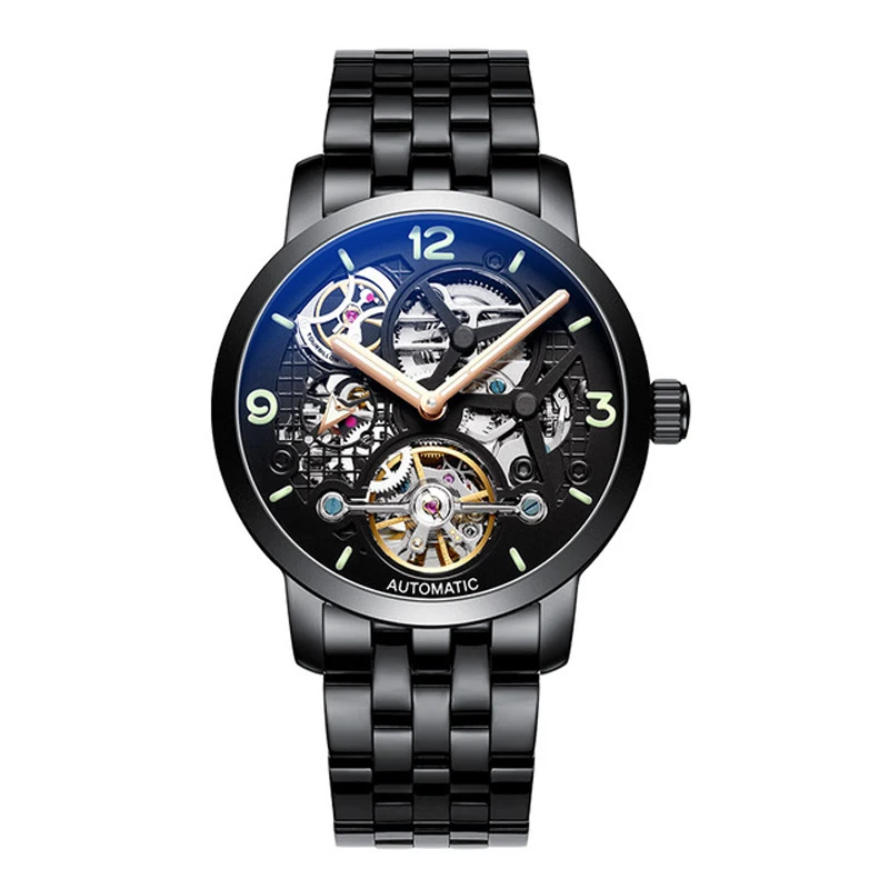 

AILANG Top Brand Luxury Hollow Black Steel Tourbillon Men Watches Automatic Mechanical Watch Luminous Wrist Watch Reloj Hombre