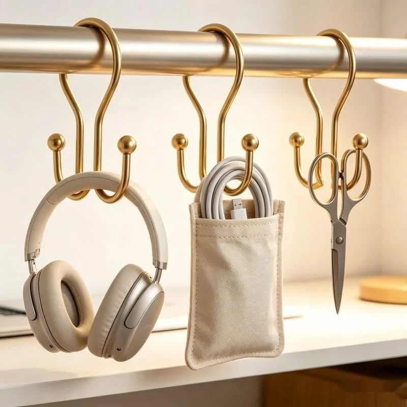 Gold Double Ear Shower Curtain Rings 31 pcs, Smooth Sliding Iron, Easy to Install on Bathroom Shower Rods view 4