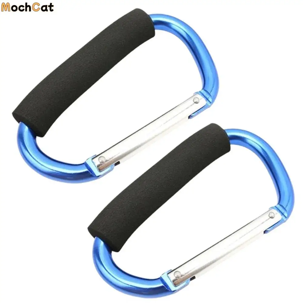 

2Pcs Multifunction Baby Stroller Hook D-Ring Sponge Handle Carriage Hanger Aluminum Alloy Soft Grip Mountaineering Buckle