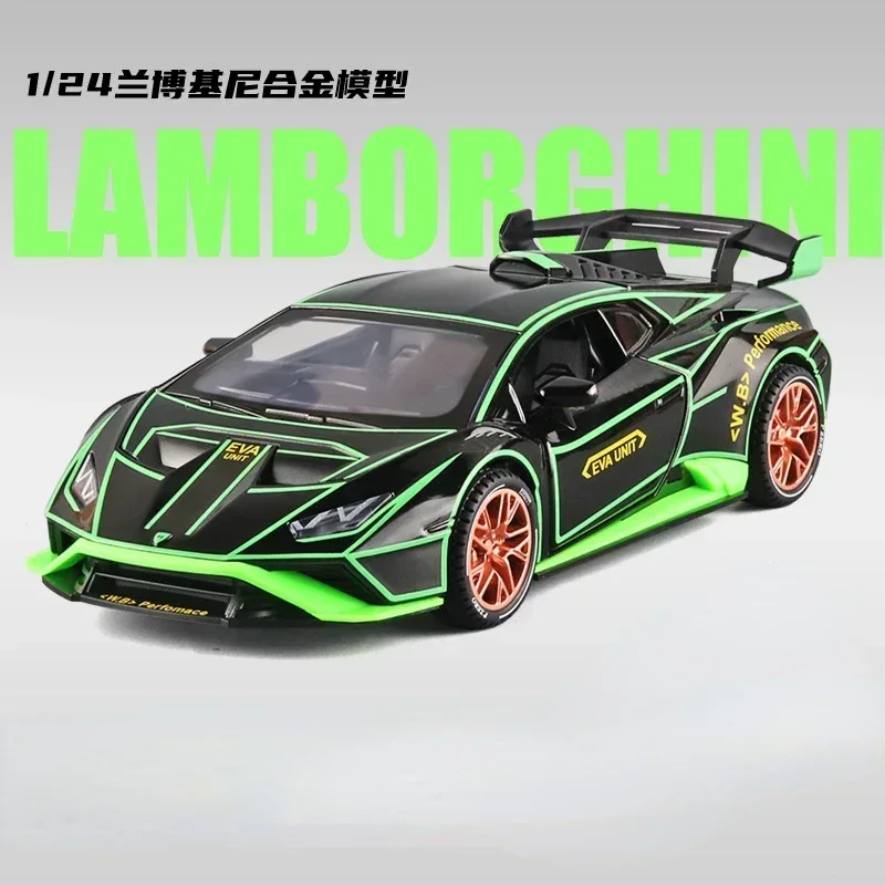 1:24 Lamborghini Super car Diecast modello di auto in lega di metallo con suono Spray e luce Pull Back Collection regali giocattolo per bambini