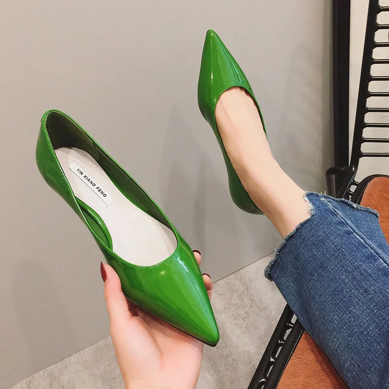 Maogu Women Pointed Toe Patent Leather Yellow Wine Red Lady Fashion Flats Candy Color Flat Sole Flat Heel Shoes Large Size 43 44