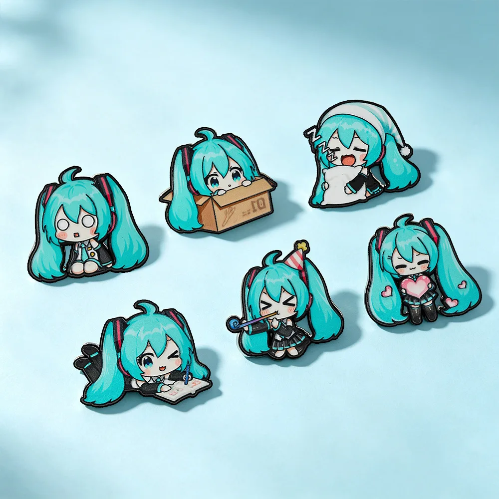 Lot de 6 épingles en émail Kawaii Chibi, broches multi-positions Vocaloid Anime, badges esthétiques en métal pour sac à dos, cadeau idéal