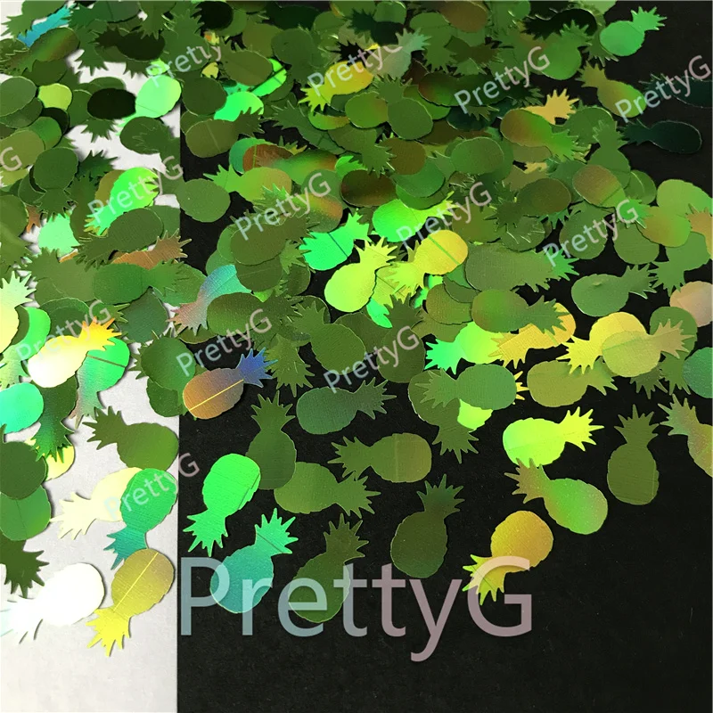 PrettyG, venta al por mayor, 15mm, forma de piña, purpurina, frutas holográficas, lentejuelas brillantes para hacer bricolaje, accesorios artísticos para decoración de uñas