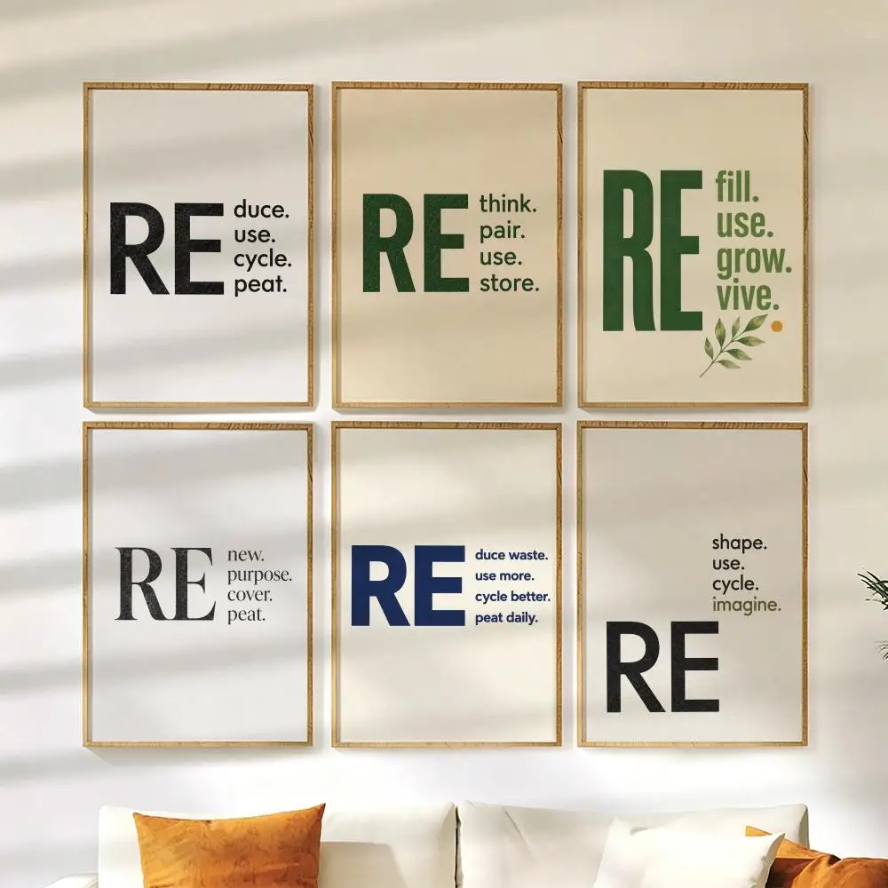 RE Recycle Typography Poster Living Room Bedroom Wall Decor Poster Self-Adhesive Aesthetic Modern Vibe