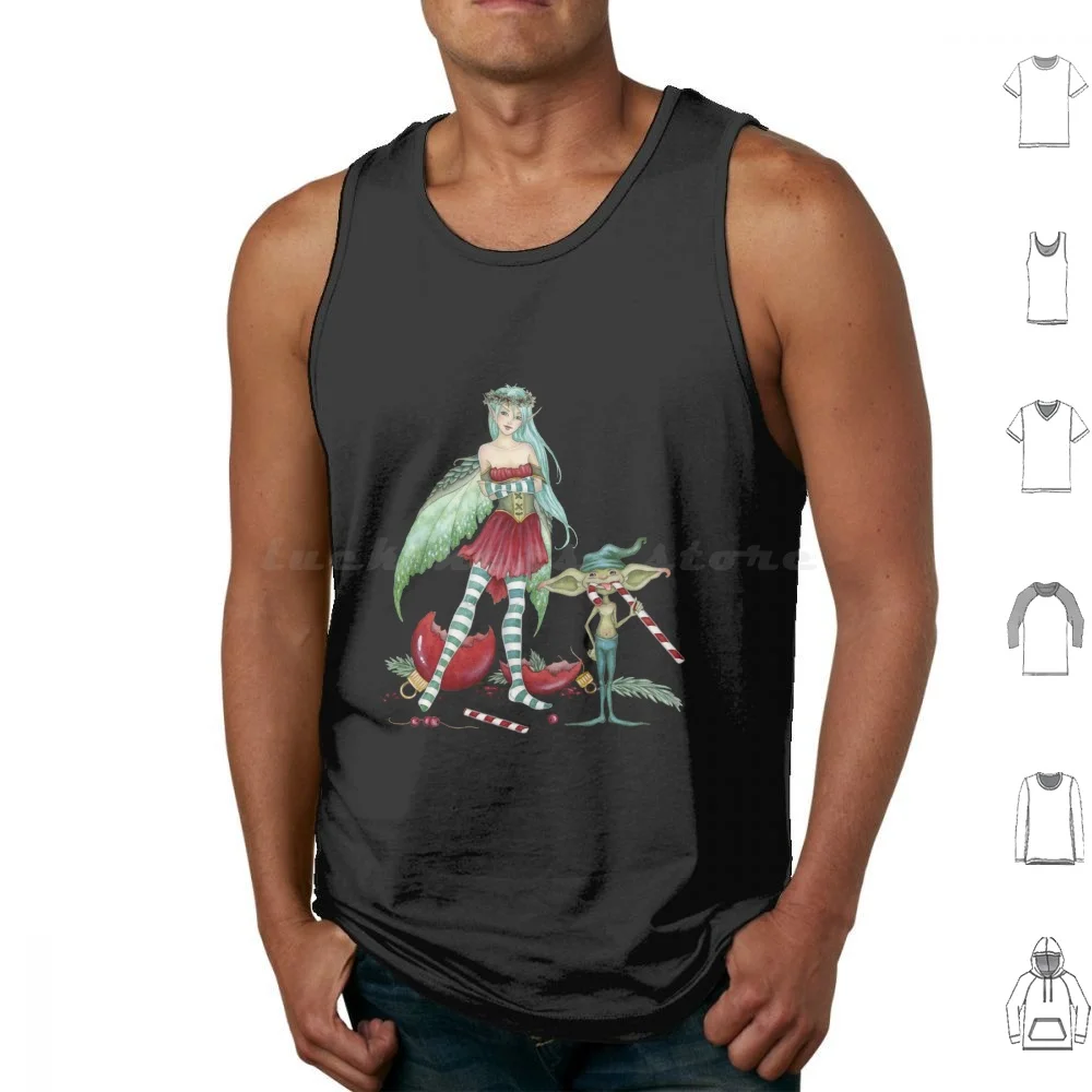 The Naughty List Tank Tops Print Cotton Fairy Goblin Christmas Winter Holiday Amy Brown Fantasy Mischief Humor Cute