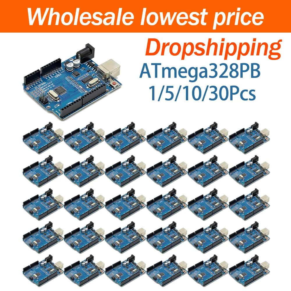 1/5/10/30Pcs Improved Enhanced UNO R3 Development Board ATmega328PB Chip Microcontroller Blue PCB Main Controller Board DIY