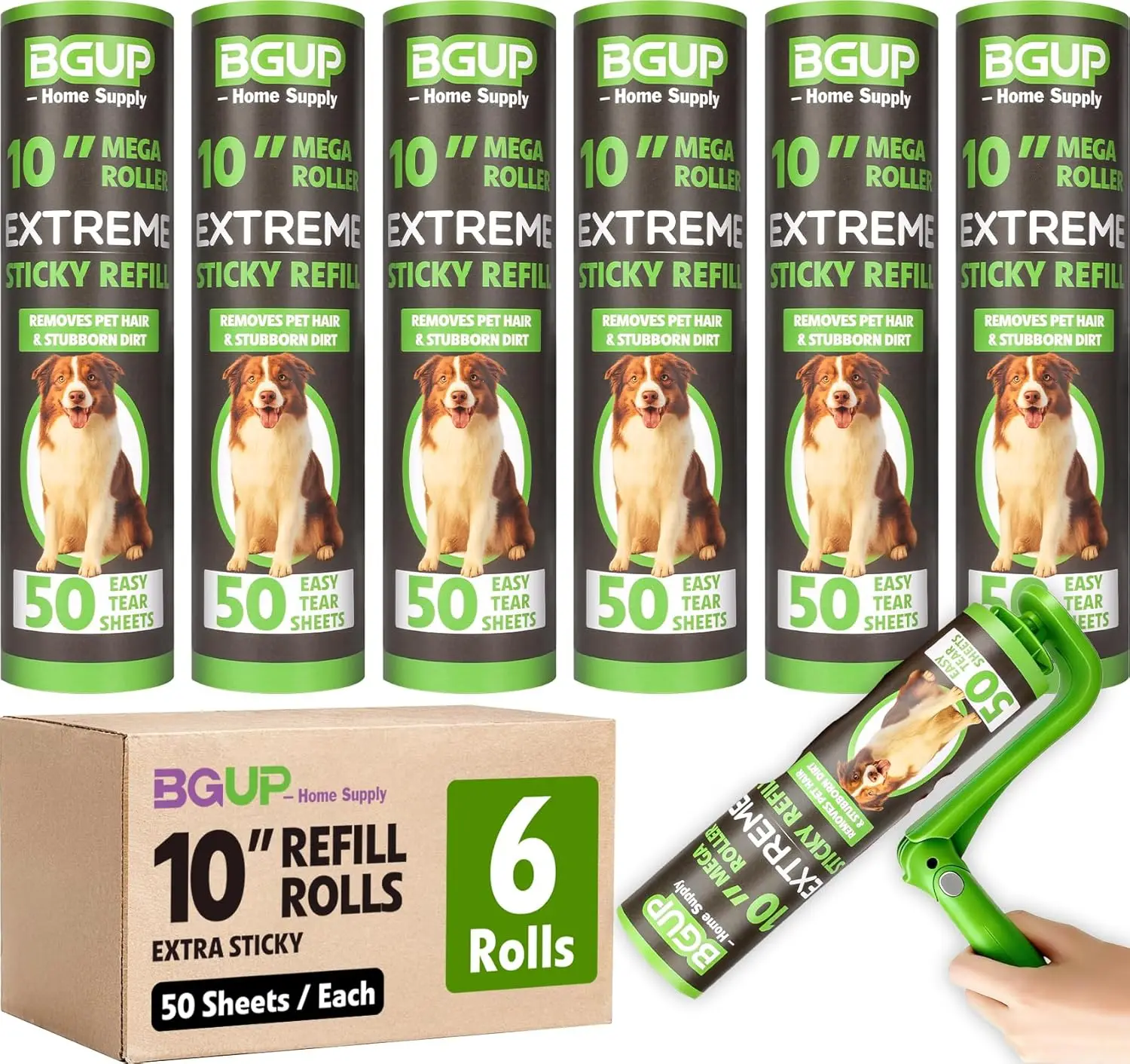 

10 Inch Lint Roller Refills, 6 Rolls 300 Sheets for Pet Hair Removal on Carpets, Clothes, Couch and Curtains