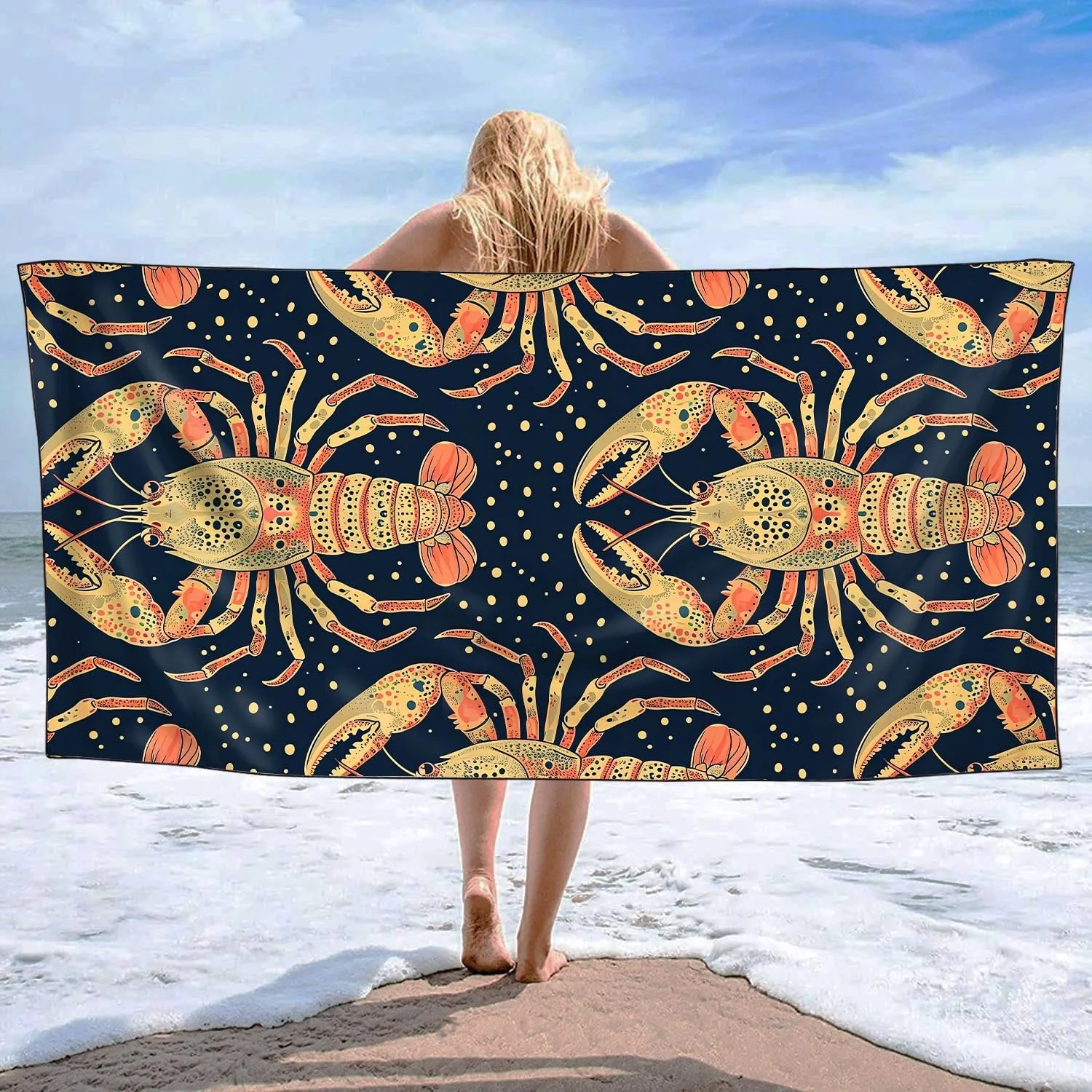 1PC Lobsters pattern Beach Towel for Family stuffs friends Gifts Quick-Dry Sand free For Bath Yoga Beach Camping Swimming GYM