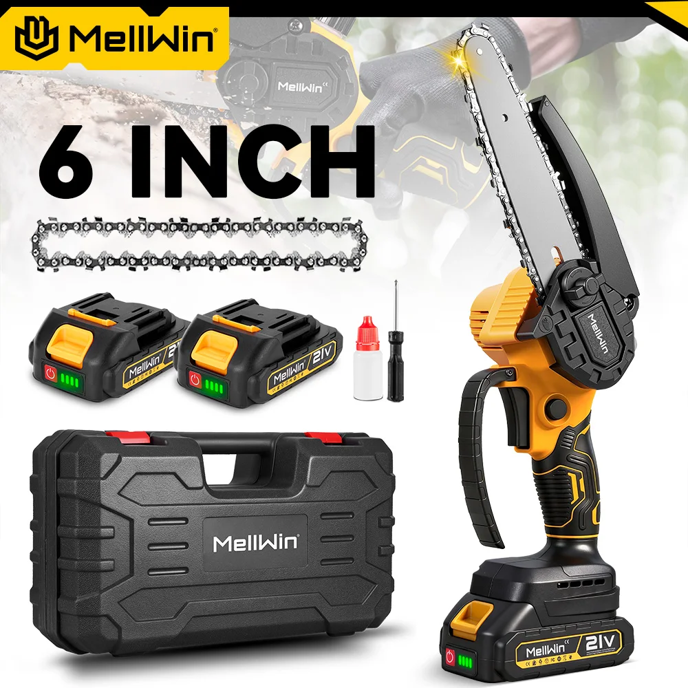 MELLWIN 6 Zoll Elektrische Kettensäge Mini Handgeführte Astsäge Holzbearbeitungs-Elektrosäge Schneidwerkzeug für Makita 18V Akku
