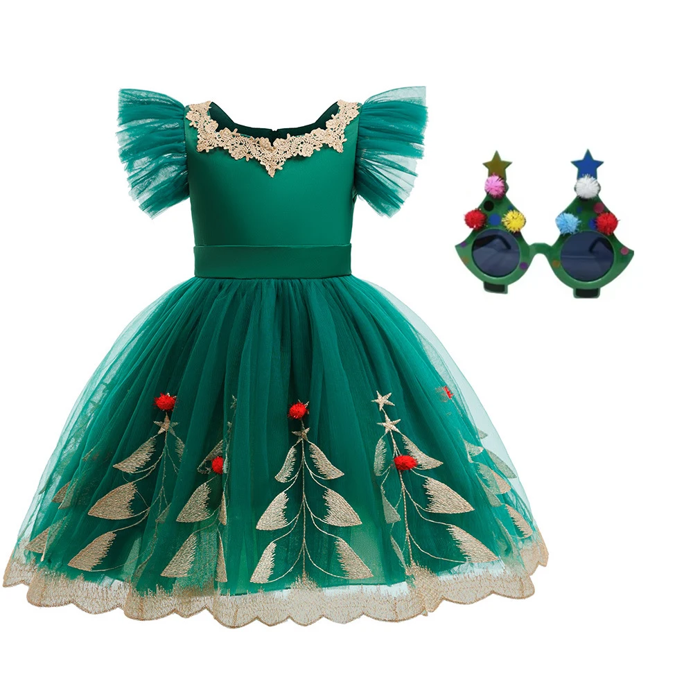 

Flower Girl Fashion Christmas Mesh Splicing Princess Costume Elegant Party Dresses For Girls Clothes Kids Vestidos 3-10 Years