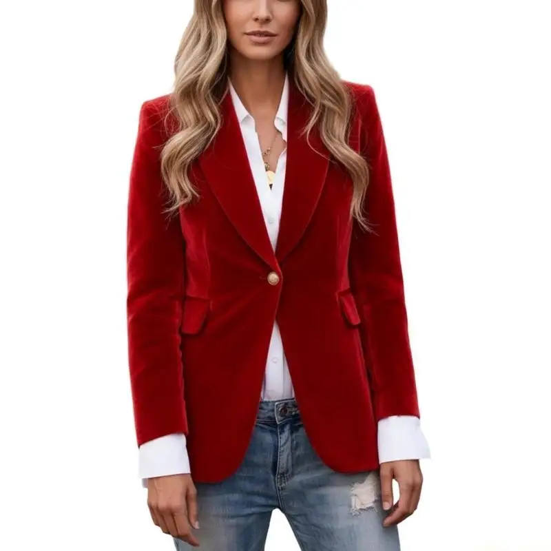 

31BF Flannel Suit For Women Casual Open Front Long Sleeve Jackets Work Business Suit Coat