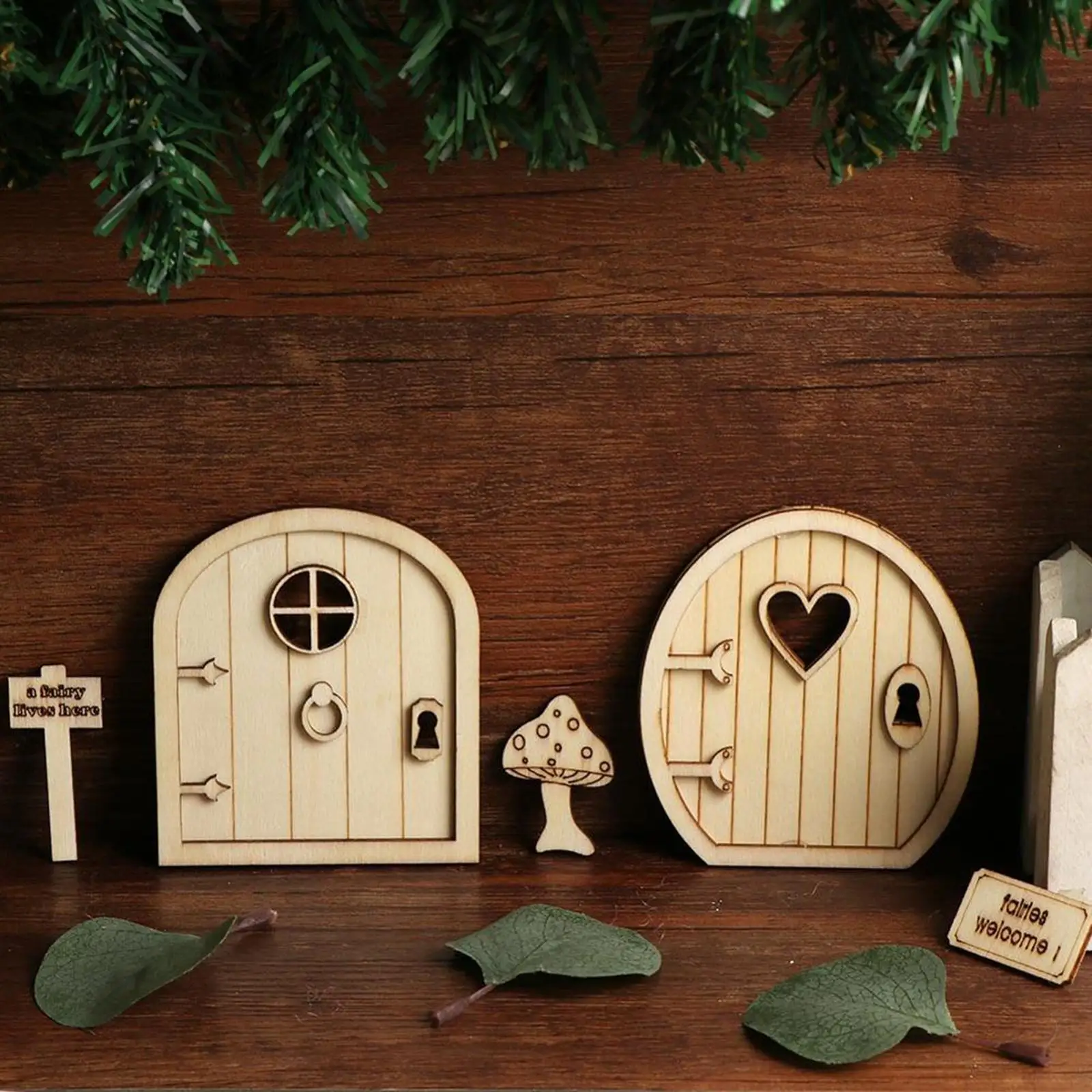 Garden DIY 3D Wooden Fairy Elf Door Kit Miniatures with Window Decoration