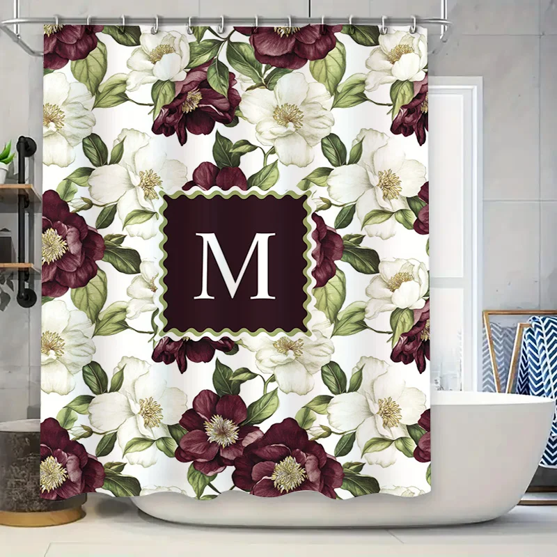 

Занавеска для душа с цветочной монограммой, роскошный домашний декор, набор аксессуаров для ванной комнаты для девочек и женщин, индивидуальный дизайн с инициалами M W E K B