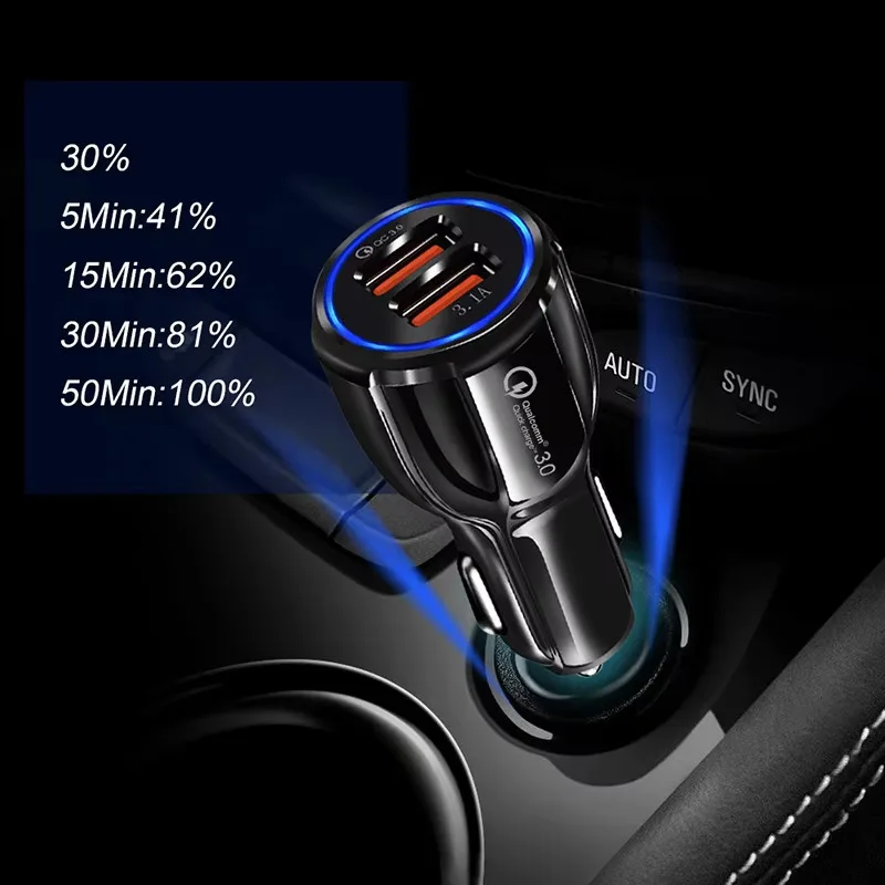 18W 3.1A Car Charger Dual USB Fast Charging QC Phone Charger Adapter For iPhone 16 Pro Max 13 14 15 Pro Xiaomi Samsung Huawei