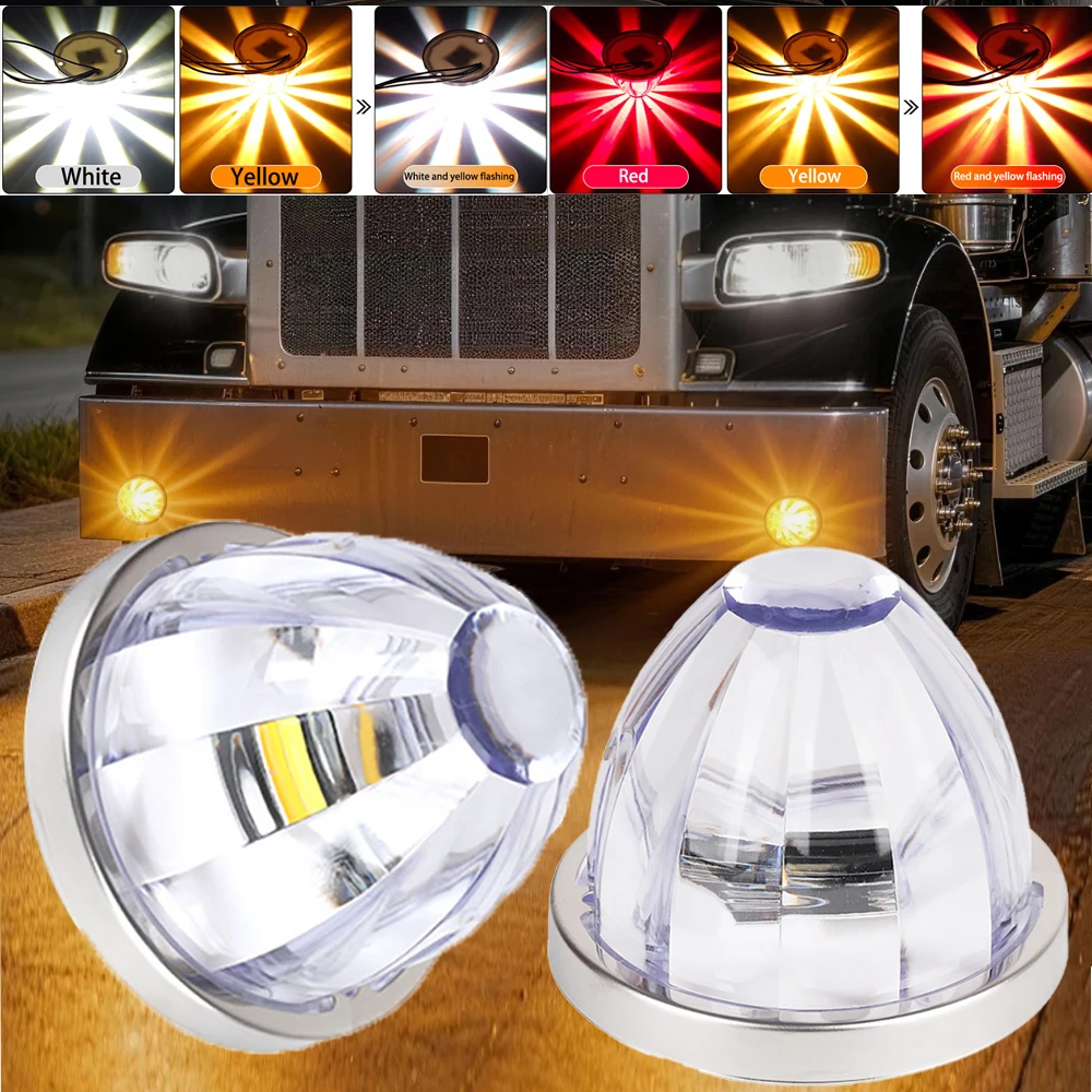 1/2PCS Truck Dual color LED Flashing Watermelon Light,3-Inch Lens LED Turn Signal Light Suitable For Freight Liner Trailer Truck