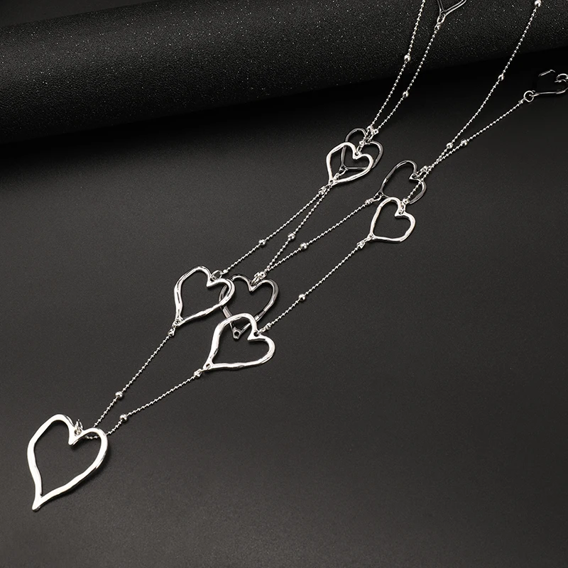 New Arrival Glegant Nickel Free Zinc Alloy Multilayers Heart Long Sweater Chain Necklace for Mom Gift