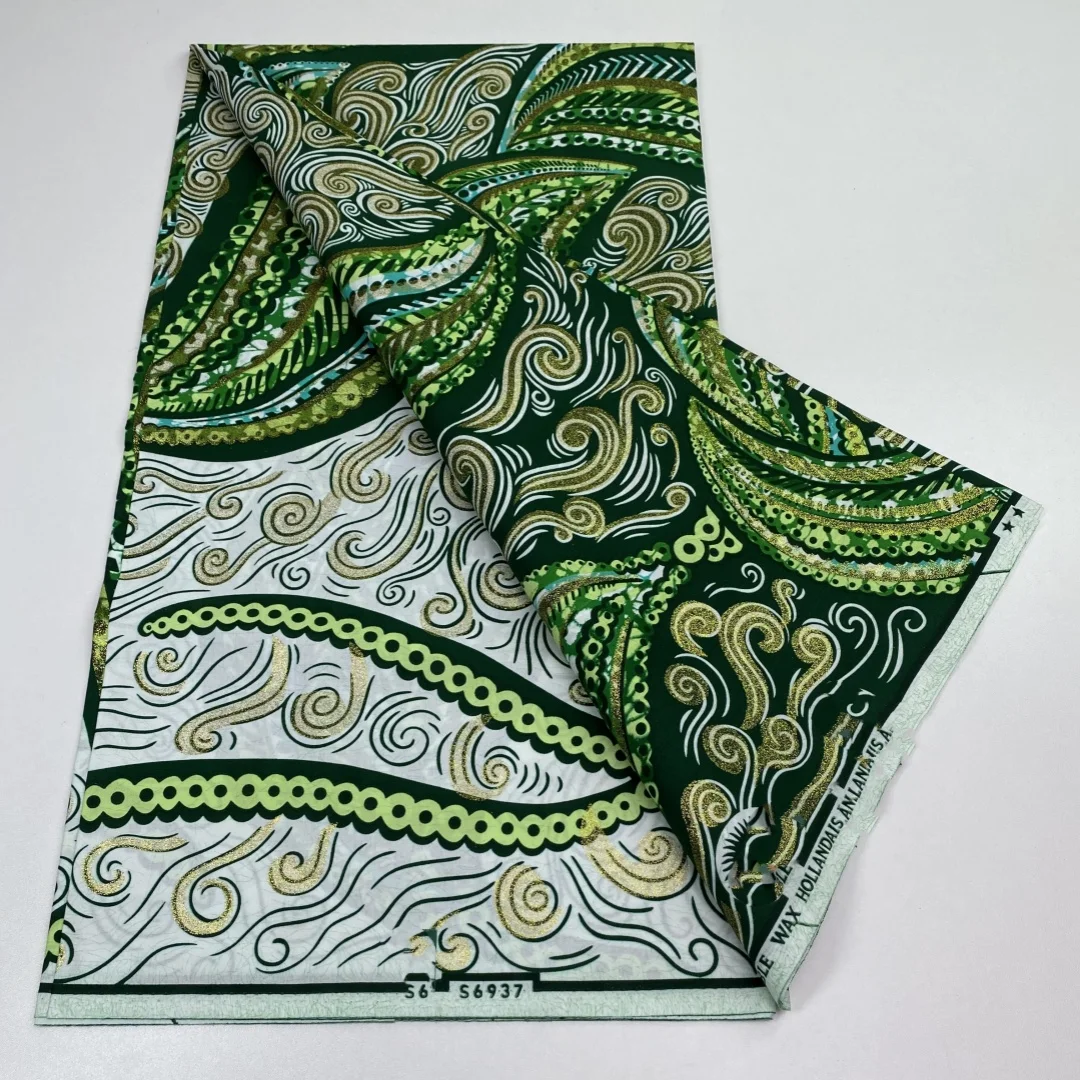 2026 Nowy Styl Nigeriańska Tkanina z Nadrukiem Golden Wax Print – Wysokiej Jakości Afrykańska Tkanina Wax Print do Patchworku, Odzieży i DIY „3C4”
