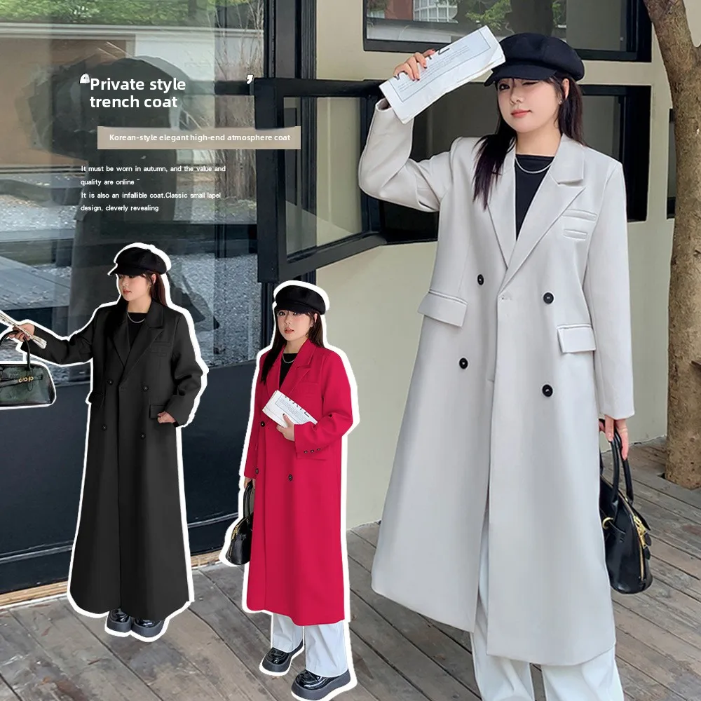 

A512 Xuanchen Autumn New Style Women's Oversized Vintage Long Coat over Knee Ultra Long Loose Suit Jacket Windbreaker