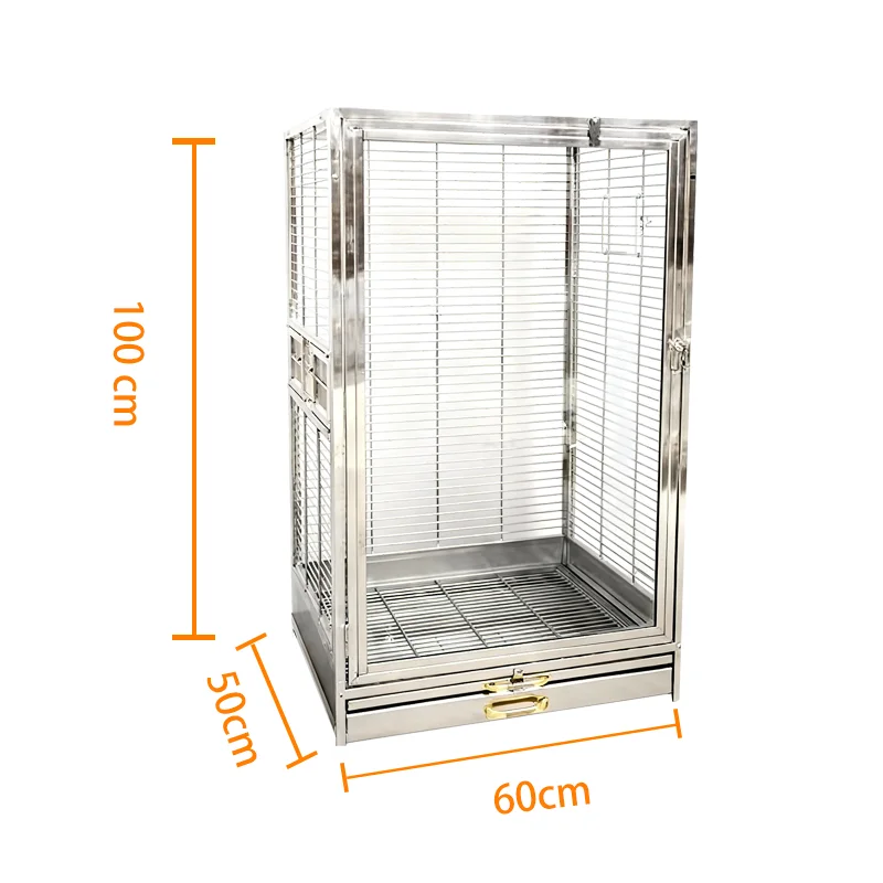 Outdoor large parrot pet durable anti-collision breathable stainless steel cage with metal tray, easy to assemble