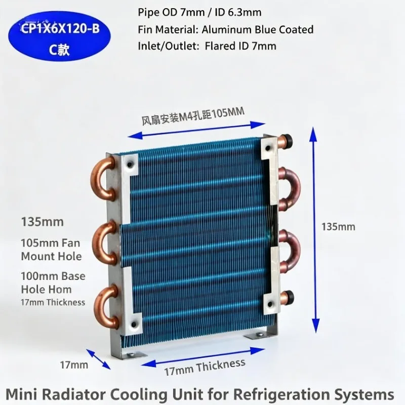 Mini Condenser Micro Heat Sink Copper Tube Fin Air‑Cooled Evaporator Small Heat Exchanger for Refrigeration Cooling System Parts