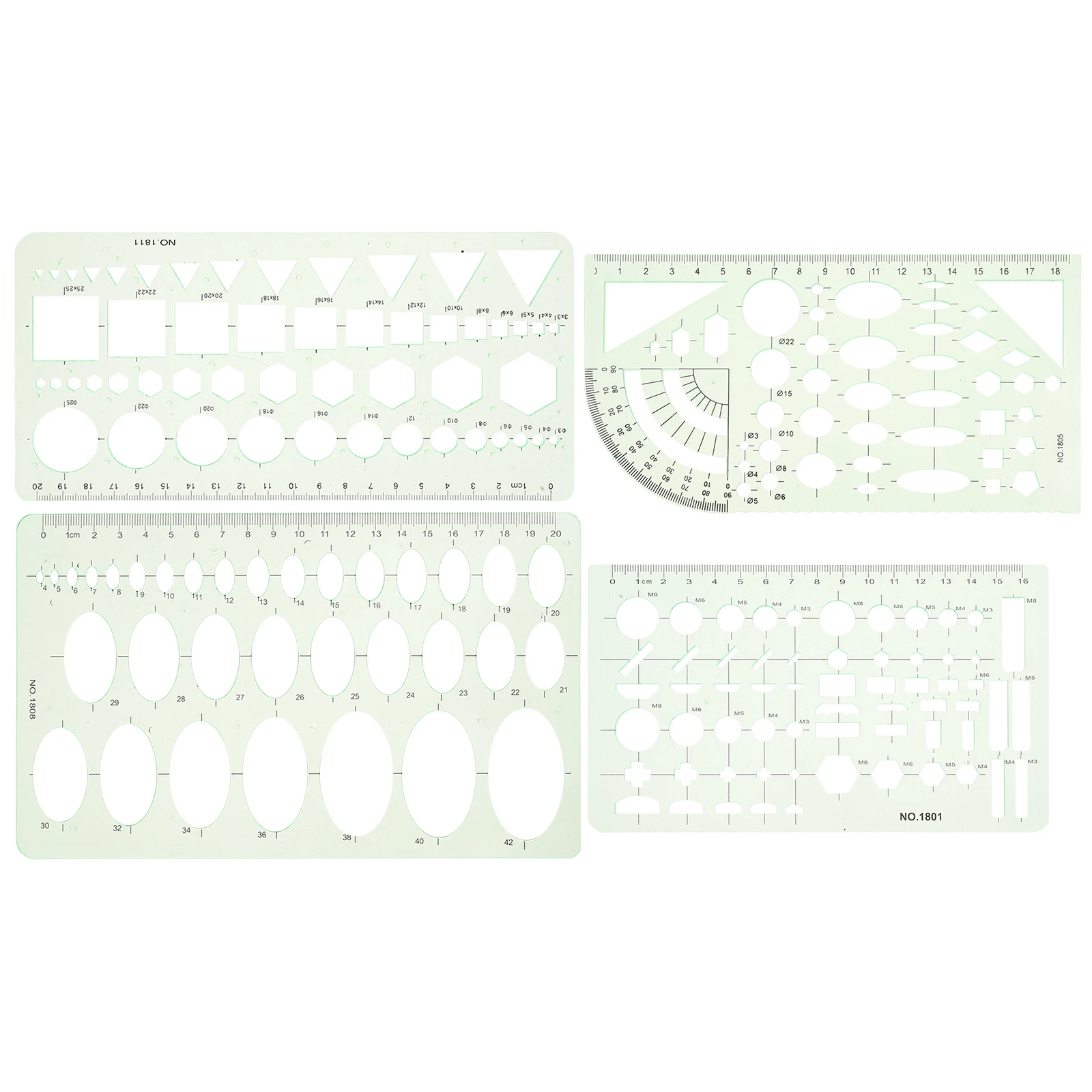 

4pcs Drawing Templates Ruler Circle Guides Hollow Out Oval Geometry Measuring Tools Plastic Craft Desk Office