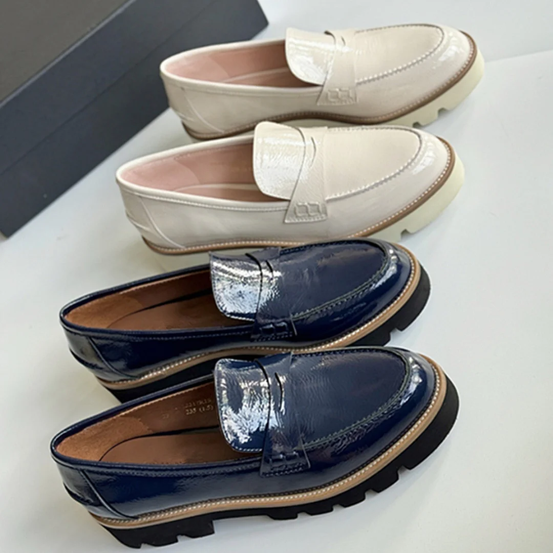 

Maxdutti French Fashion Retro Genuine Leather Woman Shoes Shoes For Woman Loafers 4cm Thick Soled Slip On Flats Shoes