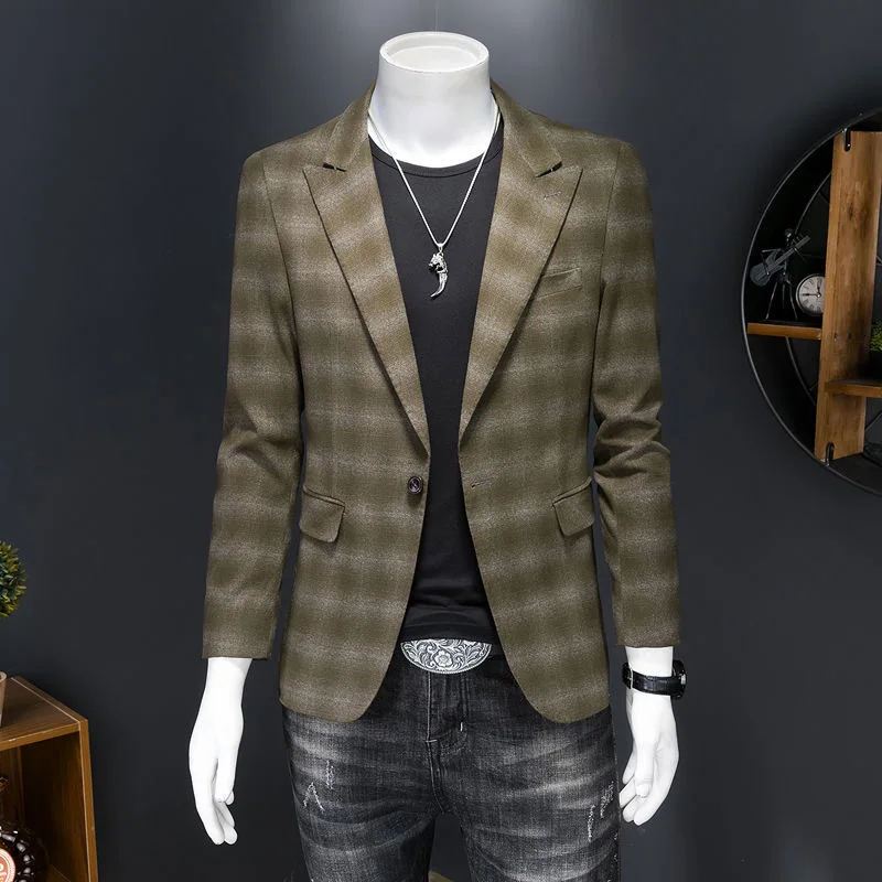 

74 Groom's Suit Jacket Plaid Banquet Dress Slim Suit