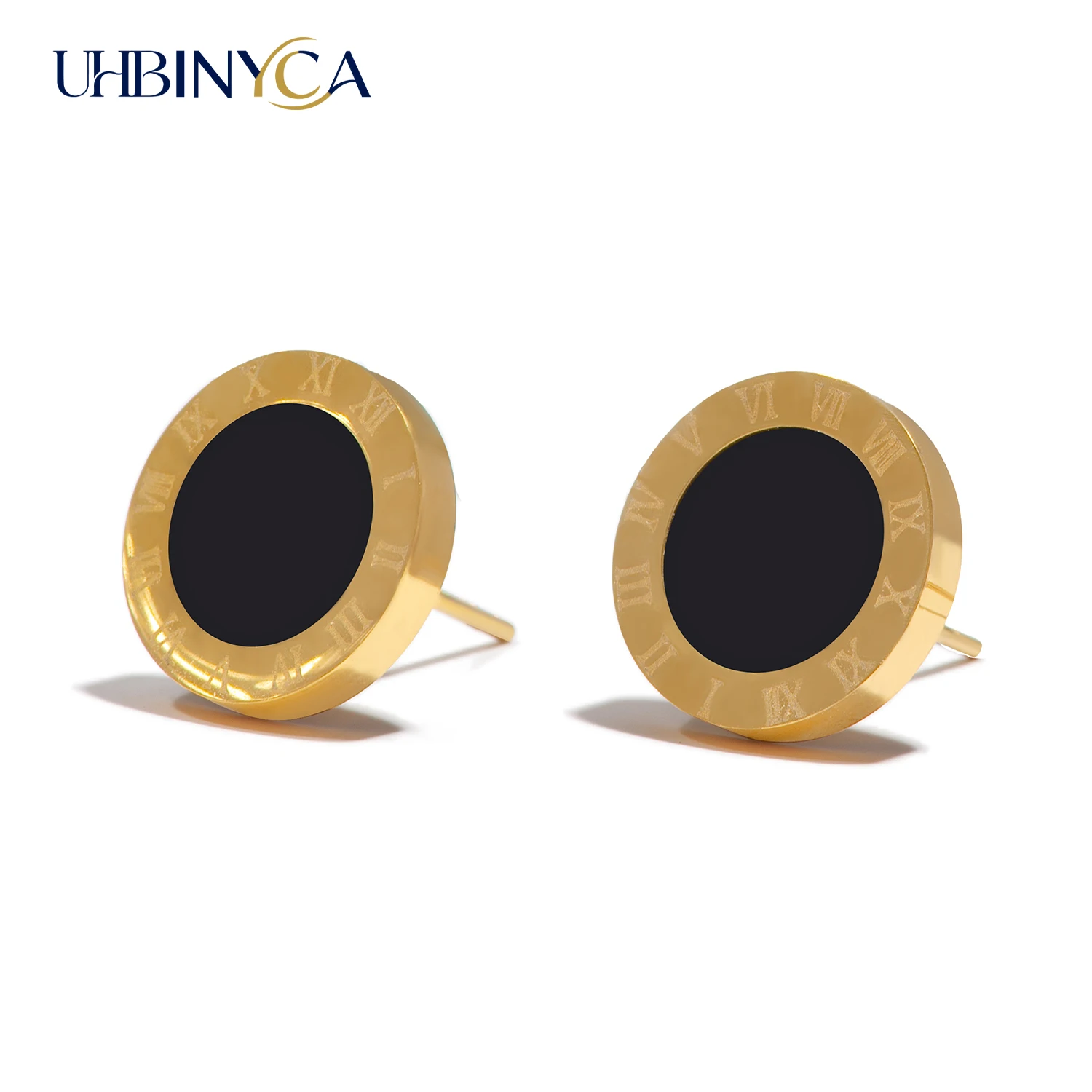 12mm Römische Ziffern Ohrringe für Damen, Edelstahl 18K Vergoldet Wasserfest Modeschmuck, Trendiges Geburtstagsgeschenk für Sie