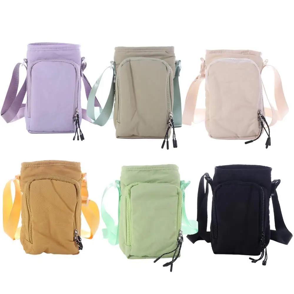 Shoulder Strap Water Bottle Carrier Bag Front Pocket Waterproof Crossbody Water Bottle Purse Adjustable Drawstring Open Top