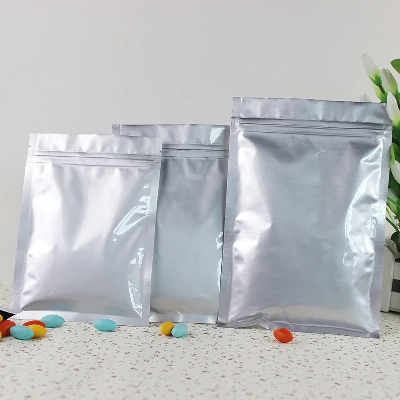 Reatail 6*8cm feel DHL Pure Aluminum Foil Self Seal Zipper Bags Powder Snacks Heat Seal Silver Packing Bags