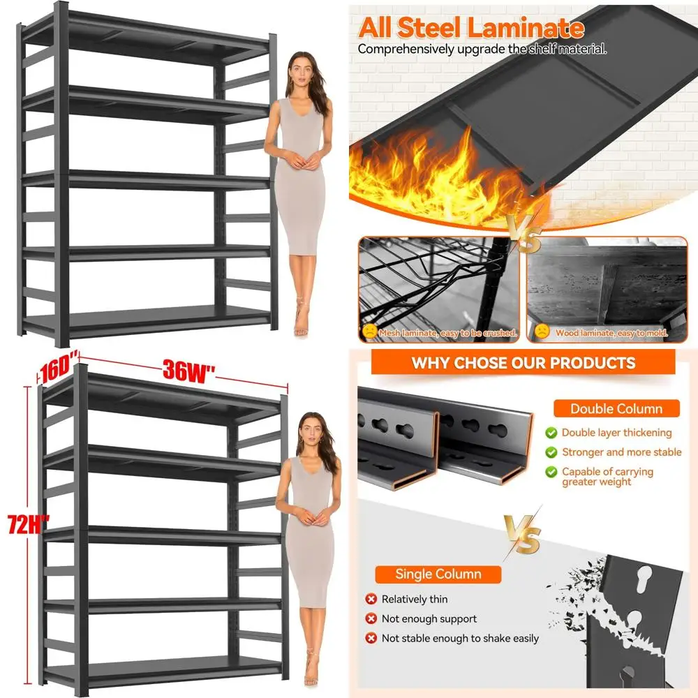 

Heavy-Duty Industrial Steel Shelving Unit - 5-Tier Adjustable Storage Rack with 3000 lbs Capacity