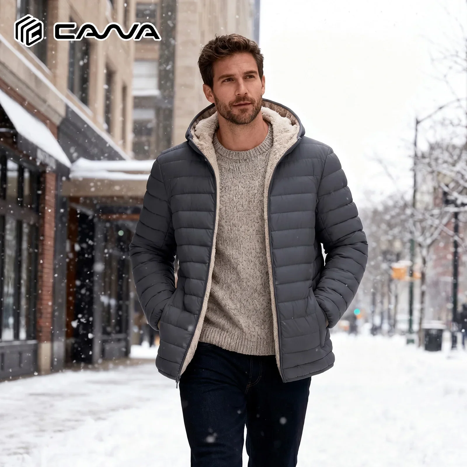 Men's Hooded Puffer Jacket Sherpa Lined Winter Coat Warm Insulated Windproof Water Resistant Full Zip Outdoor Hiking Casual Jacket